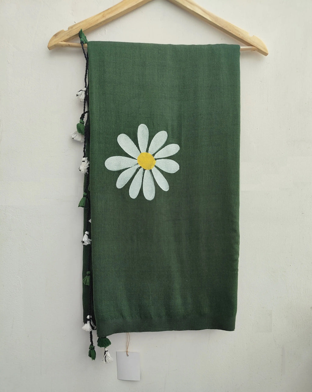 White Florika Hand Painted Cotton Saree on hanger