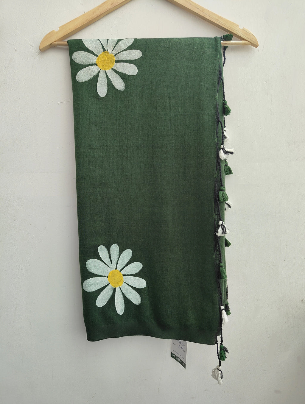 White Florika Hand Painted Cotton Saree on kokikar wall