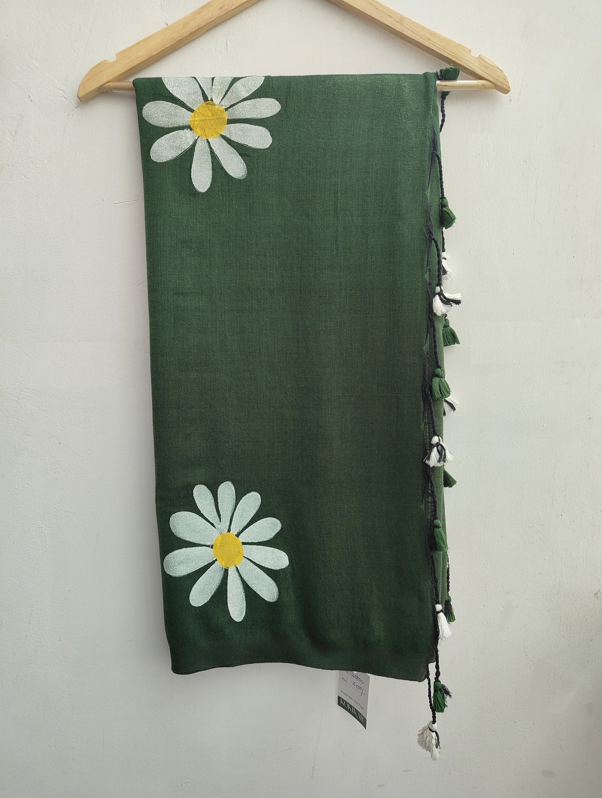 White Florika Hand Painted Cotton Saree on kokikar wall