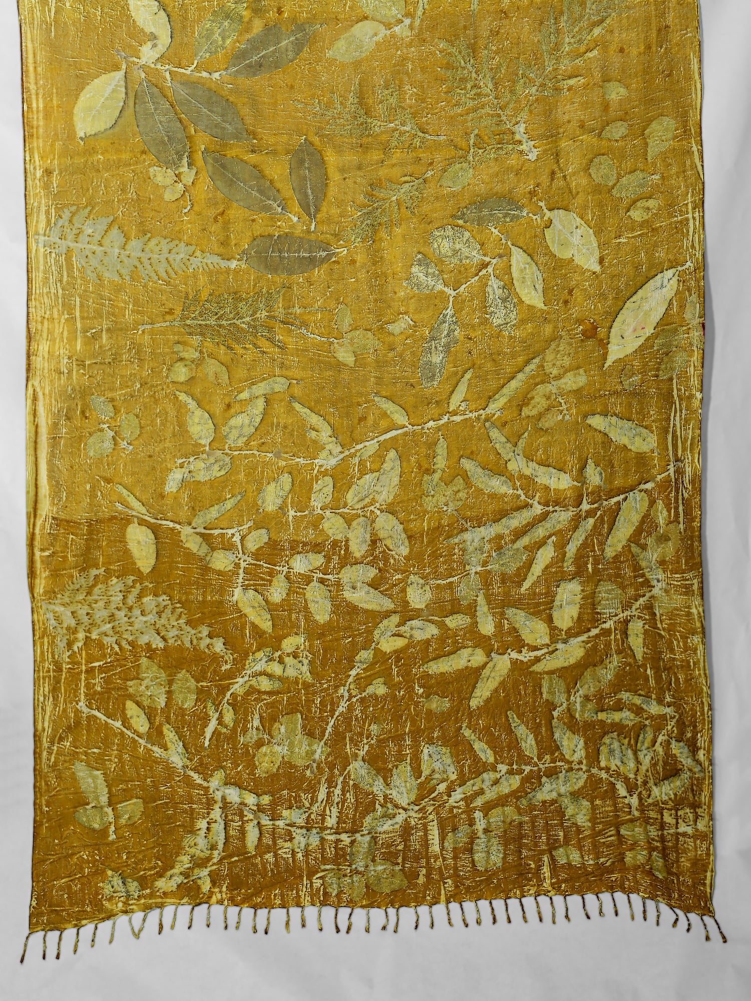 Pallu of saree ecoprinted with eucalyptus