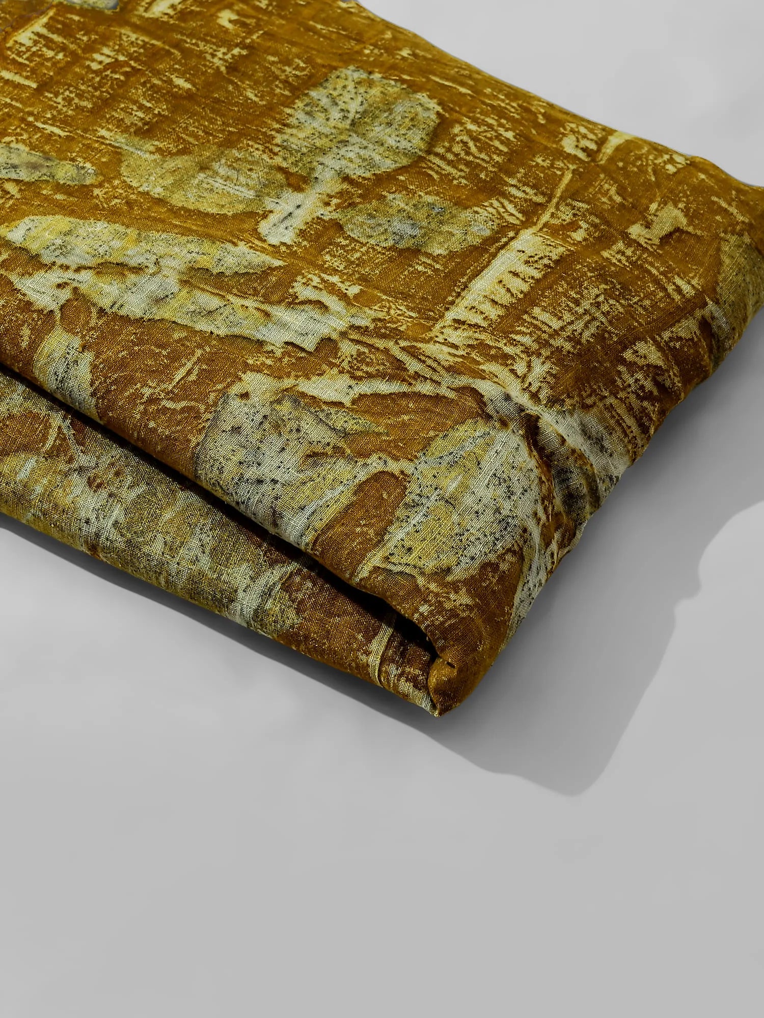 Fold Golden Ecoprinted Eri Silk Saree by kokikar 