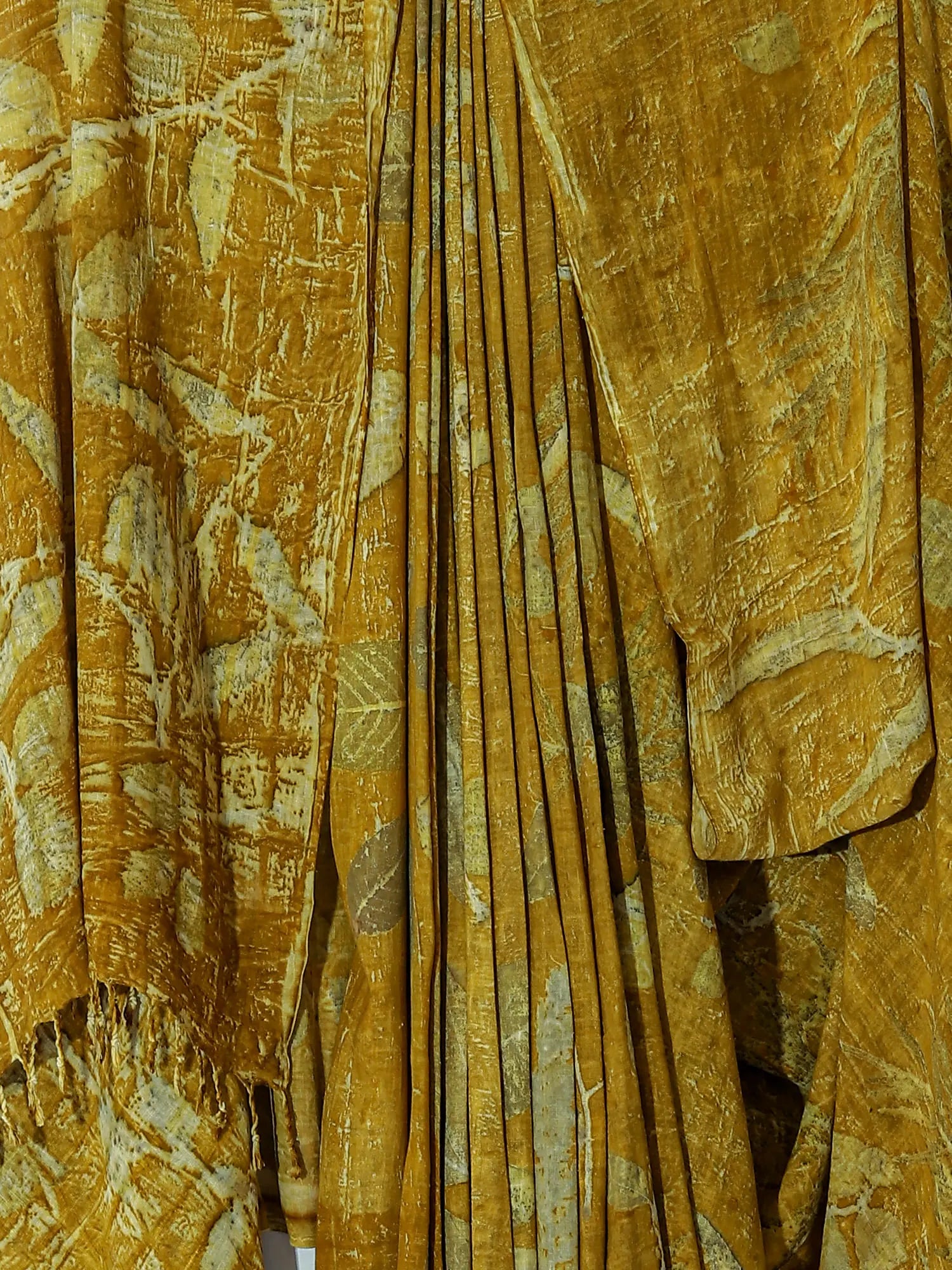 Close up of Golden Ecoprinted Eri Silk Saree by kokikar 