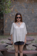 Grey Kaftan Flared Top with Front Strings