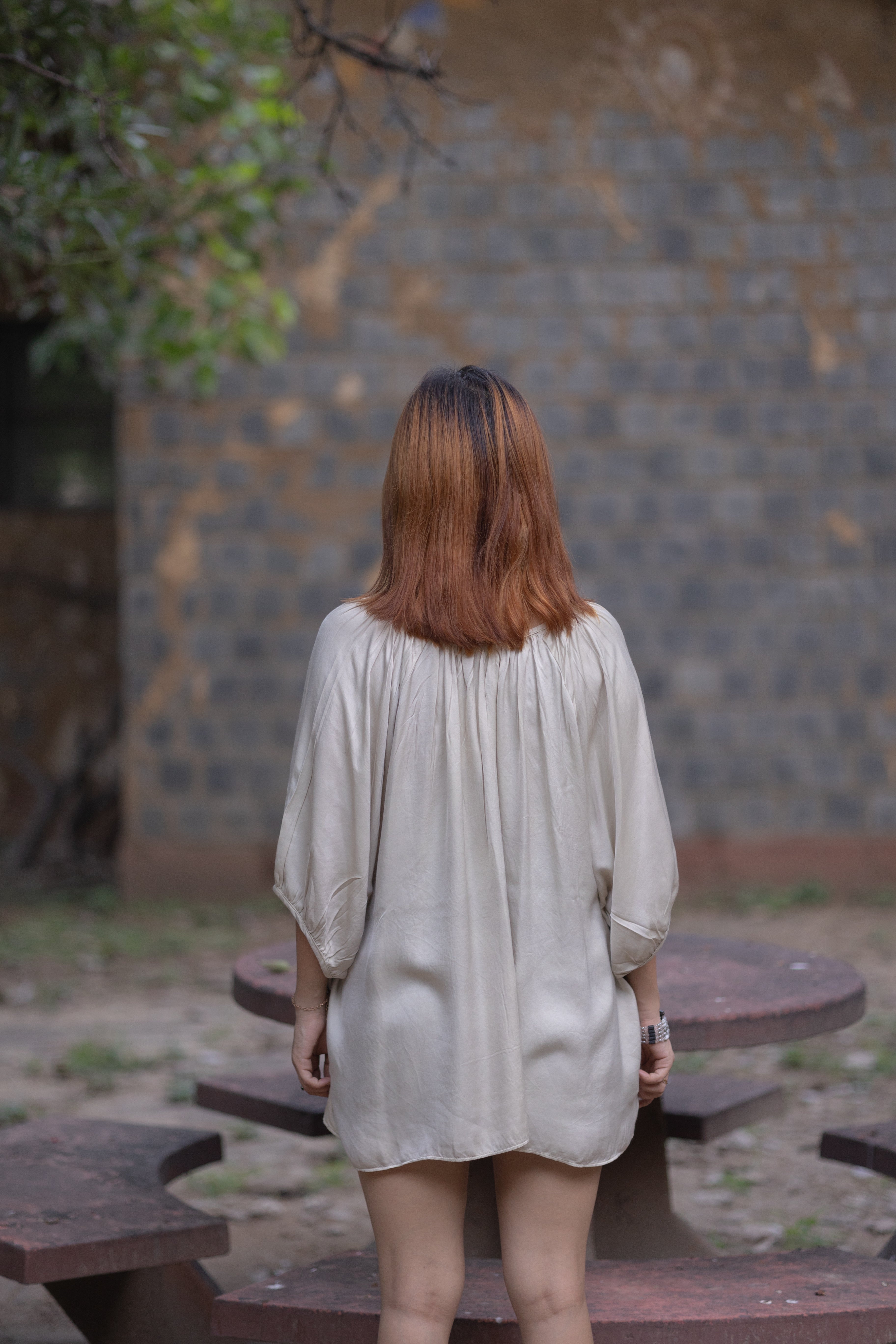 Grey Kaftan Flared Top with Front Strings