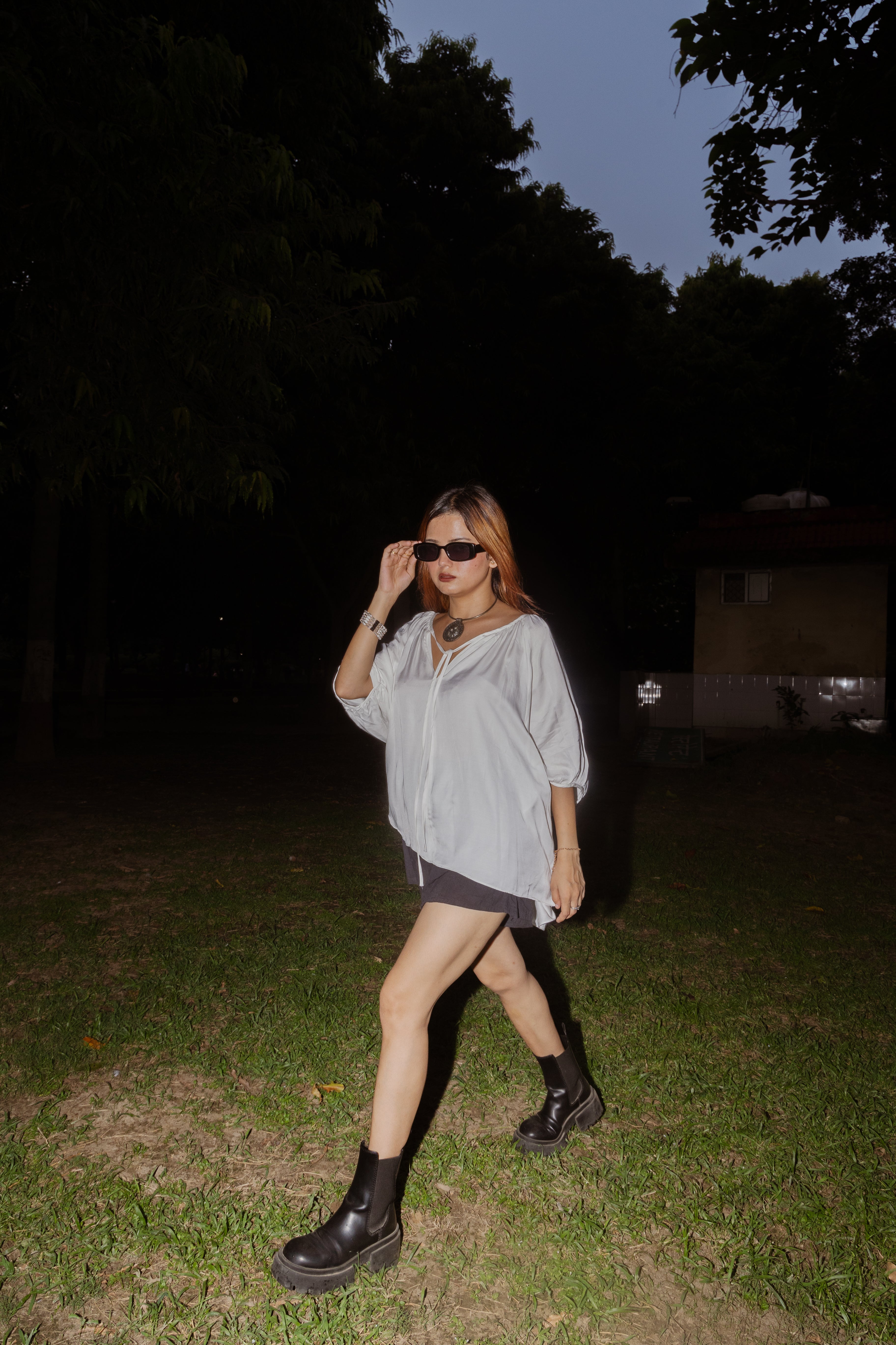 Grey Kaftan Flared Top with Front Strings