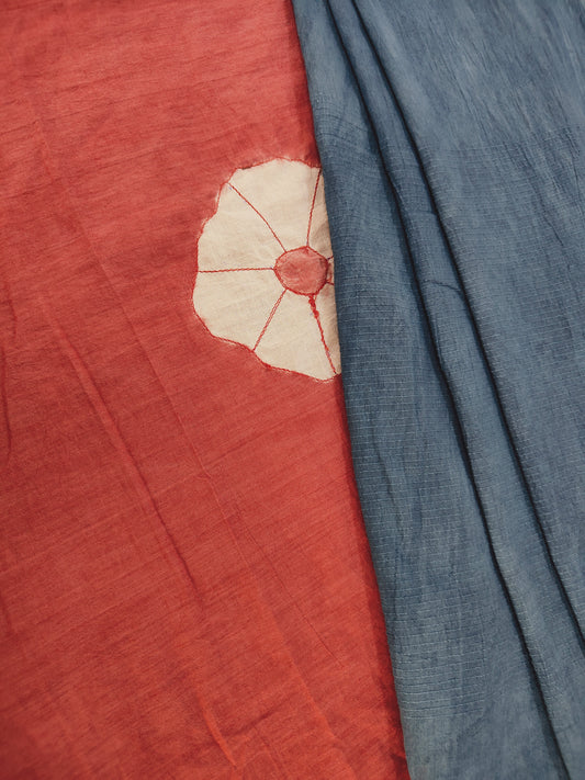 Dual Tone Indigo Threaded Mulmul Cotton Saree