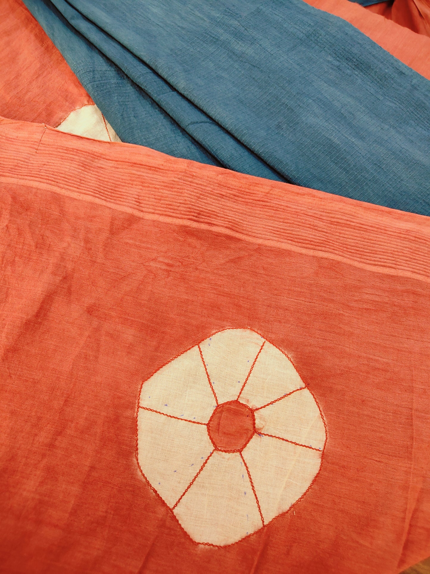 Dual Tone Indigo Threaded Mulmul Cotton Saree