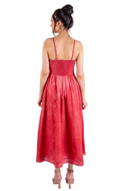 Summer Cotton Red Ombre Dress With Side Pockets