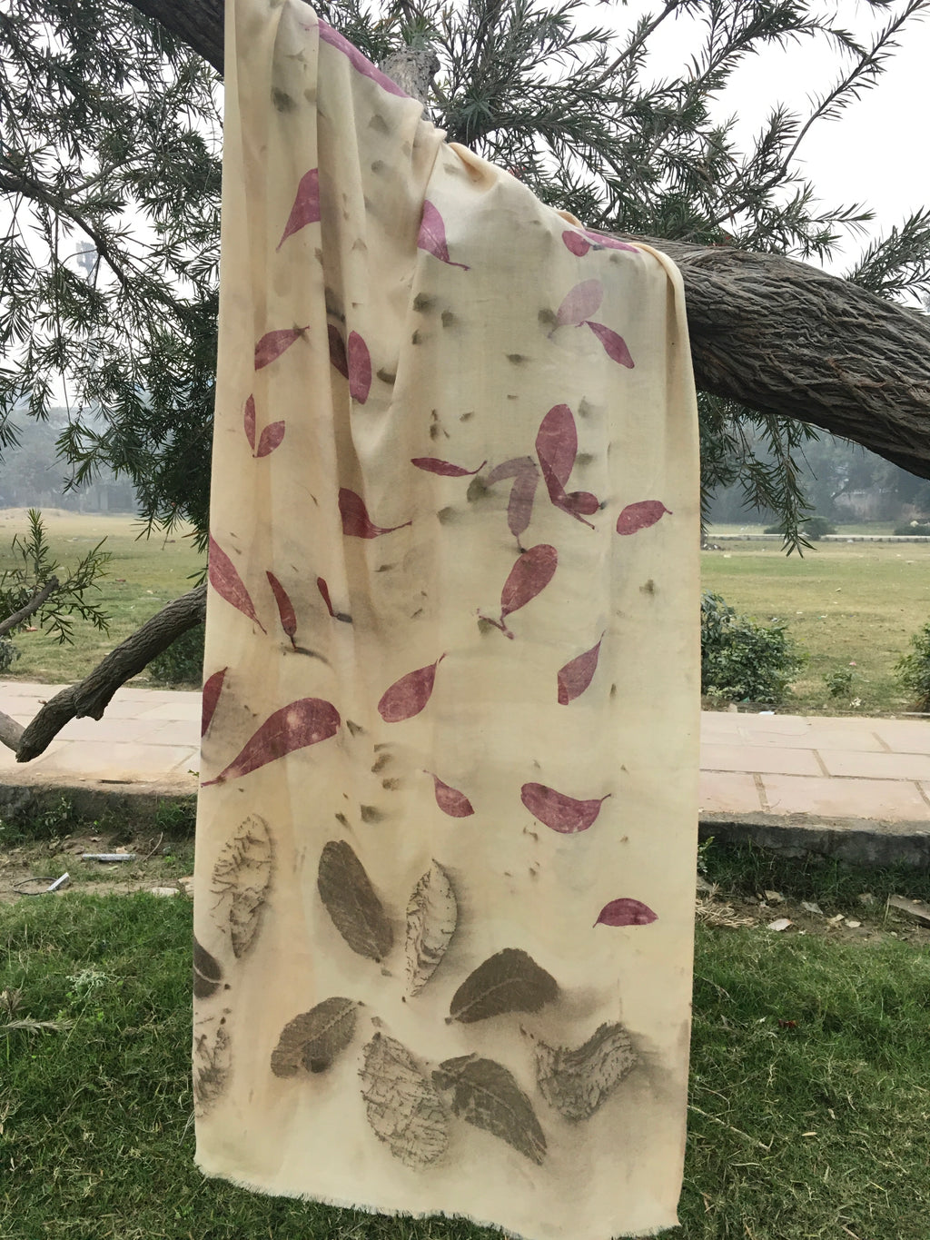 Pashmina Shawl | Guava & Local leaves with marigold petals