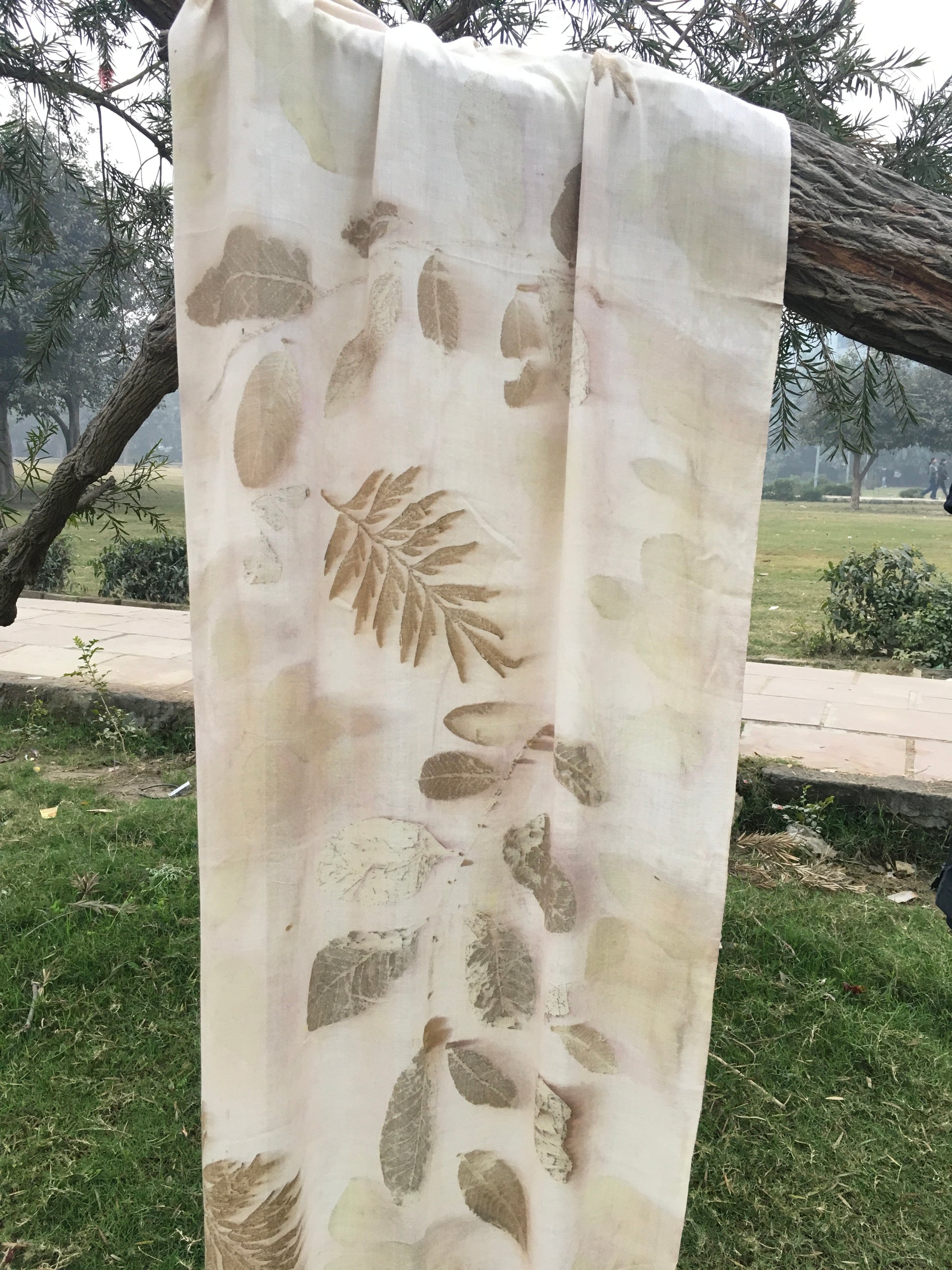 Pashmina scarf | Guava & Bael leaves with fern | Naturally dyed
