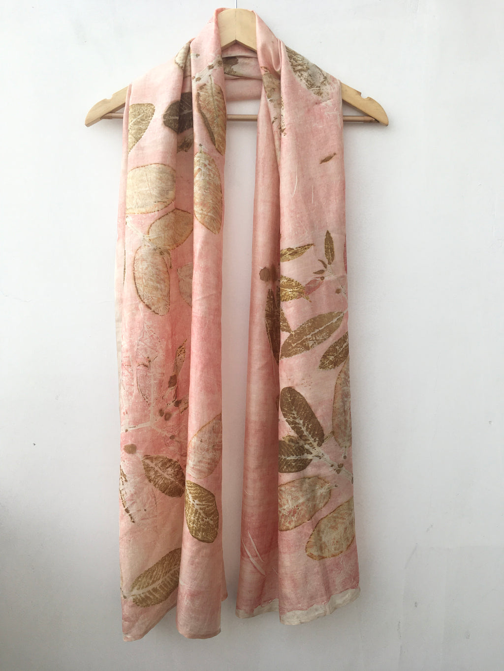 Sappanwood dyed pure silk scarf with jamun & guava leaves