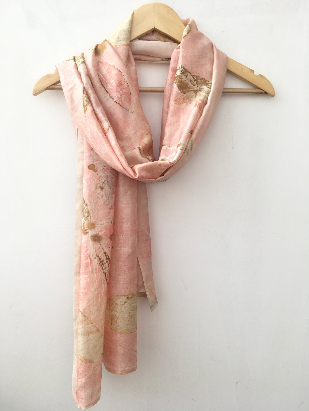 Sappanwood dyed pure silk scarf with jamun & guava leaves
