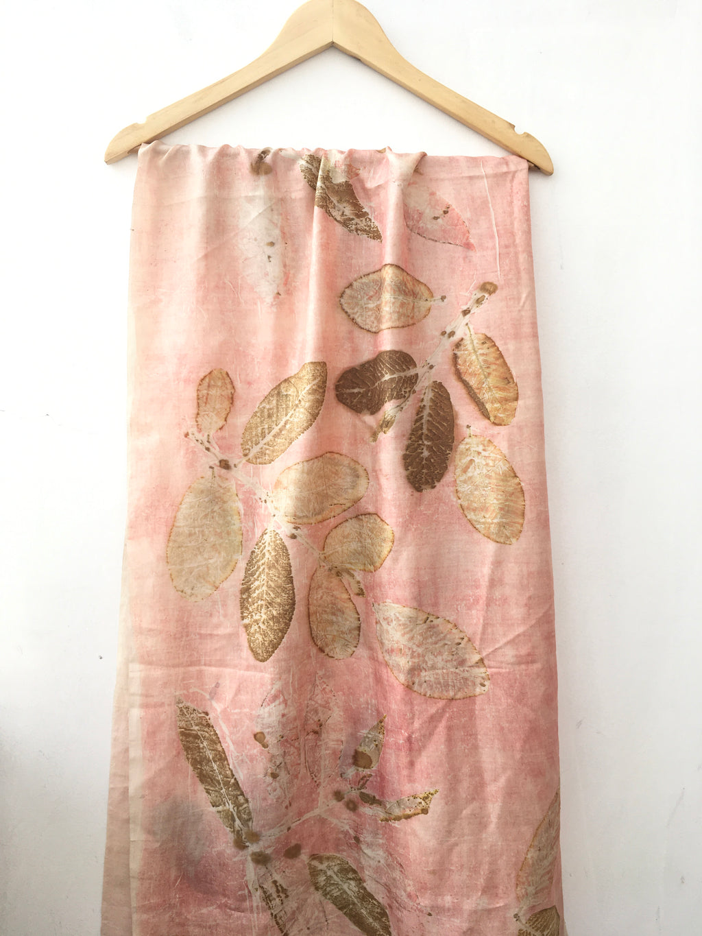 Sappanwood dyed pure silk scarf with jamun & guava leaves