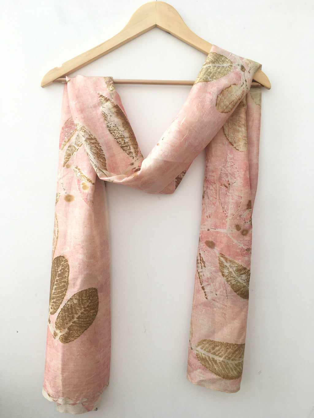 Sappanwood dyed pure silk scarf with jamun & guava leaves