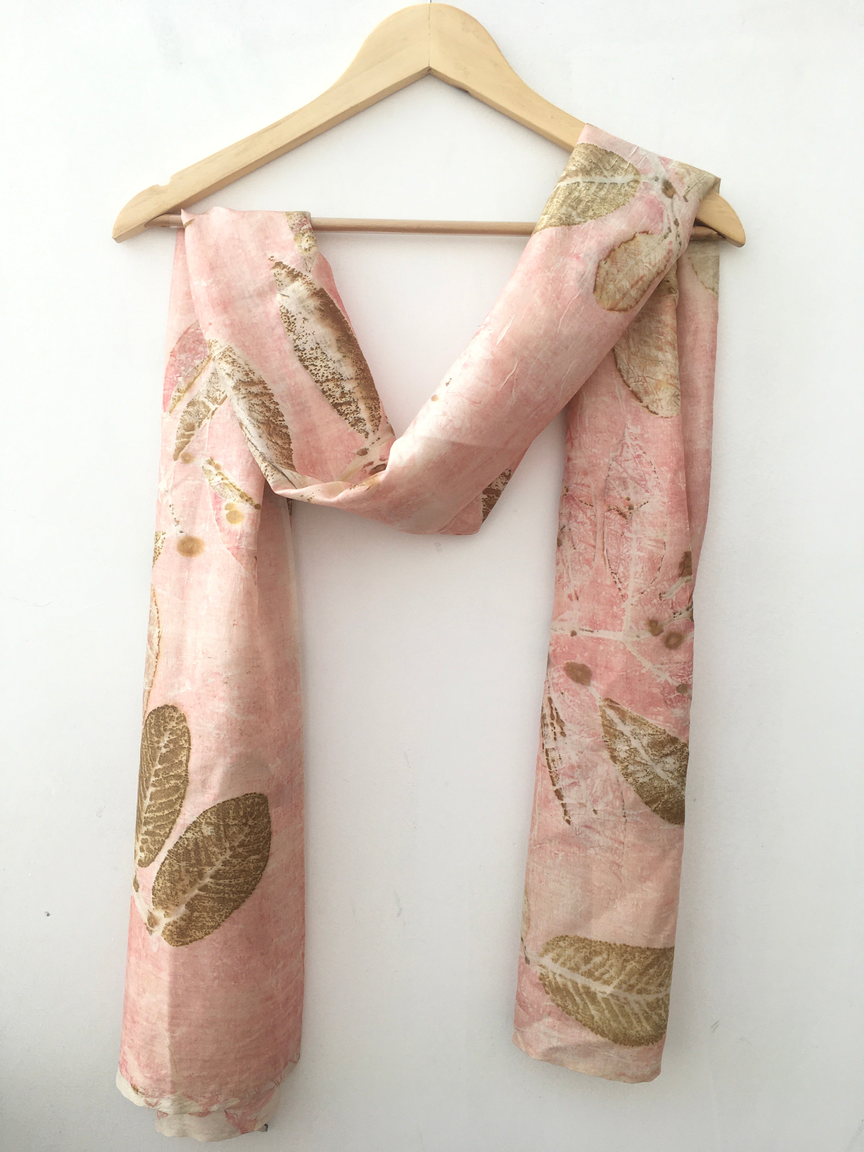 Sappanwood dyed pure silk scarf with jamun & guava leaves