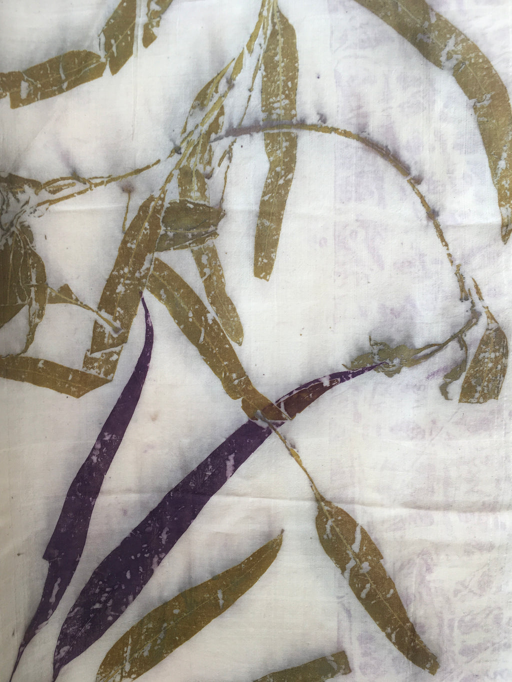 Walnut Pure Silk Scarf with Eucalyptus leaves