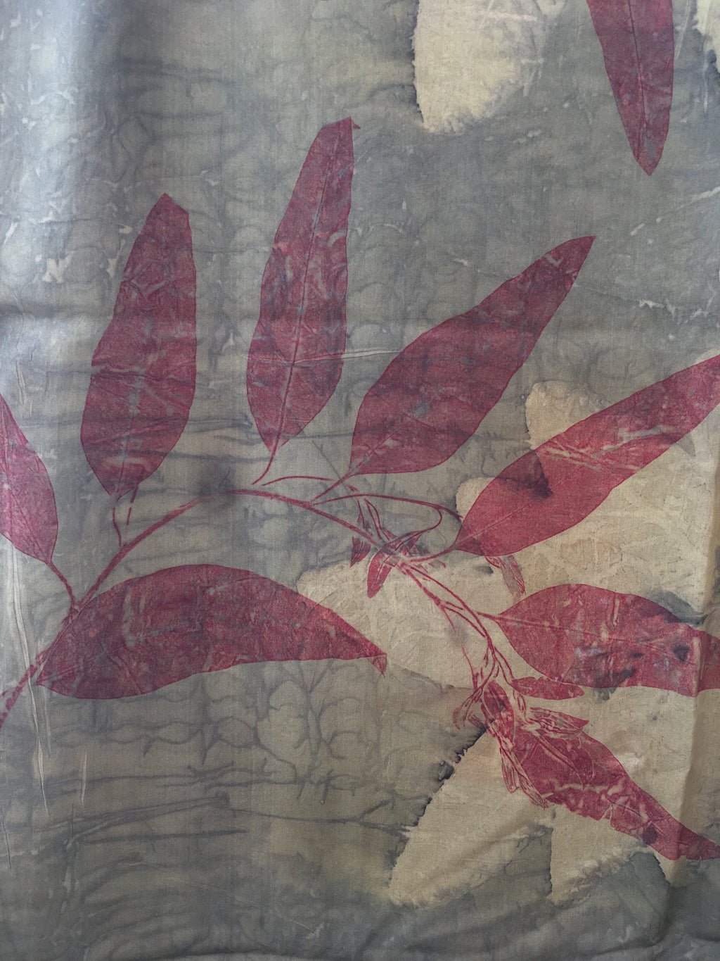 Grey Bush Eco-Printed Pure Silk Scarf with Local Leaves