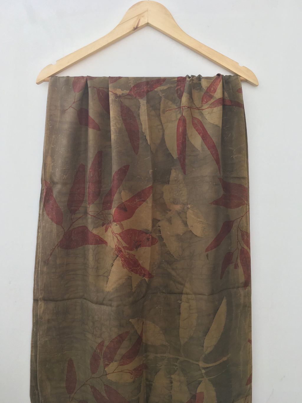 Grey Bush Eco-Printed Pure Silk Scarf with Local Leaves
