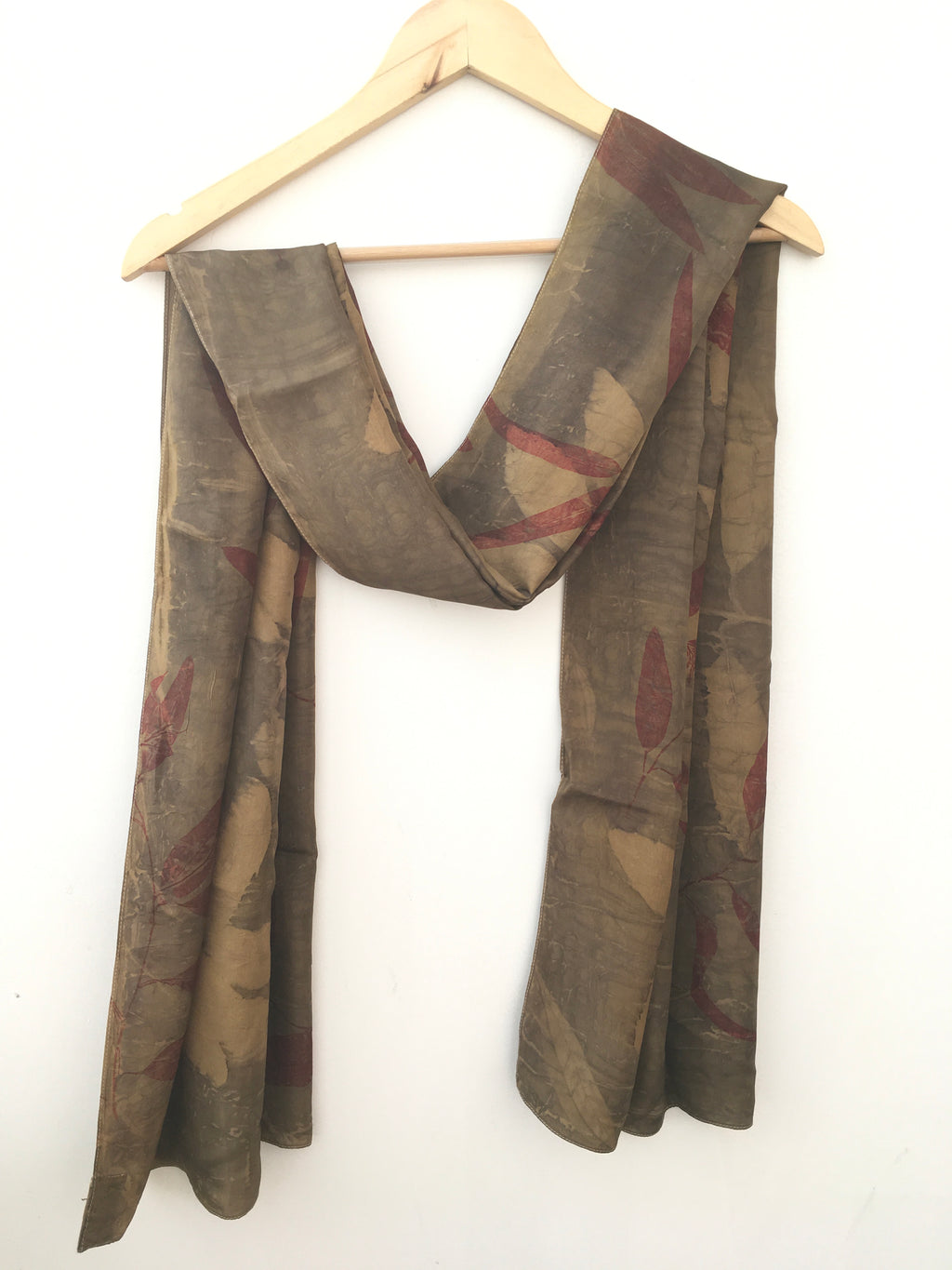 Grey Bush Eco-Printed Pure Silk Scarf with Local Leaves