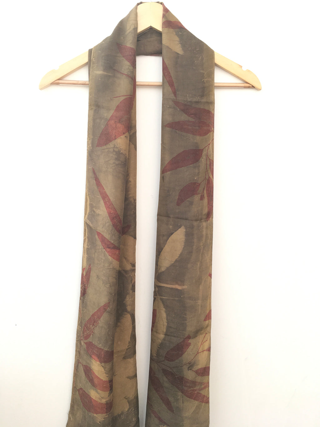 Grey Bush Eco-Printed Pure Silk Scarf with Local Leaves