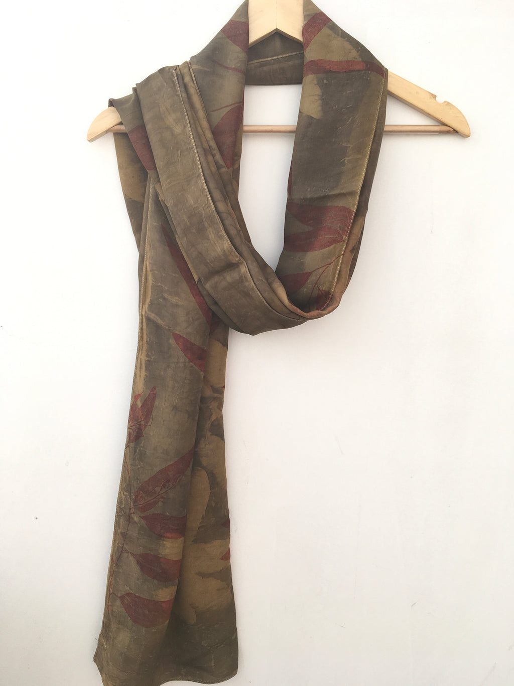 Grey Bush Eco-Printed Pure Silk Scarf with Local Leaves