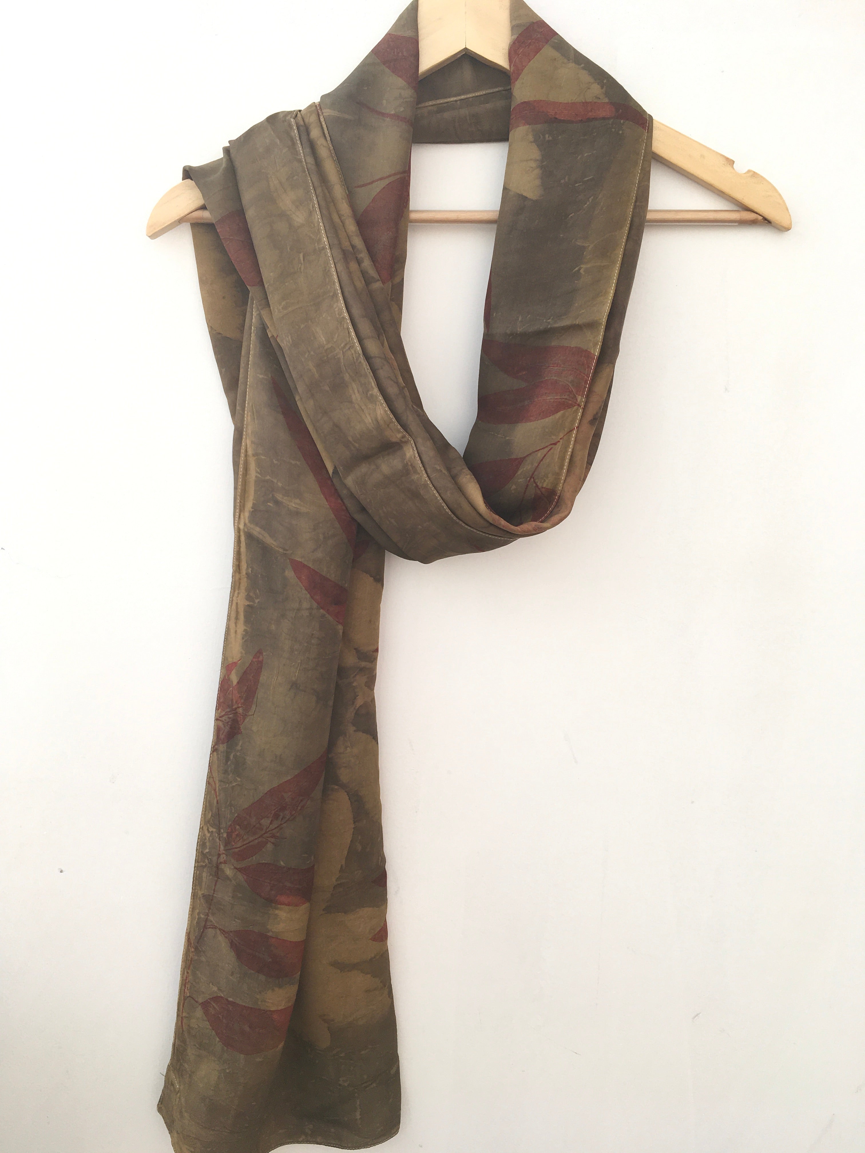 Grey Bush Eco-Printed Pure Silk Scarf with Local Leaves