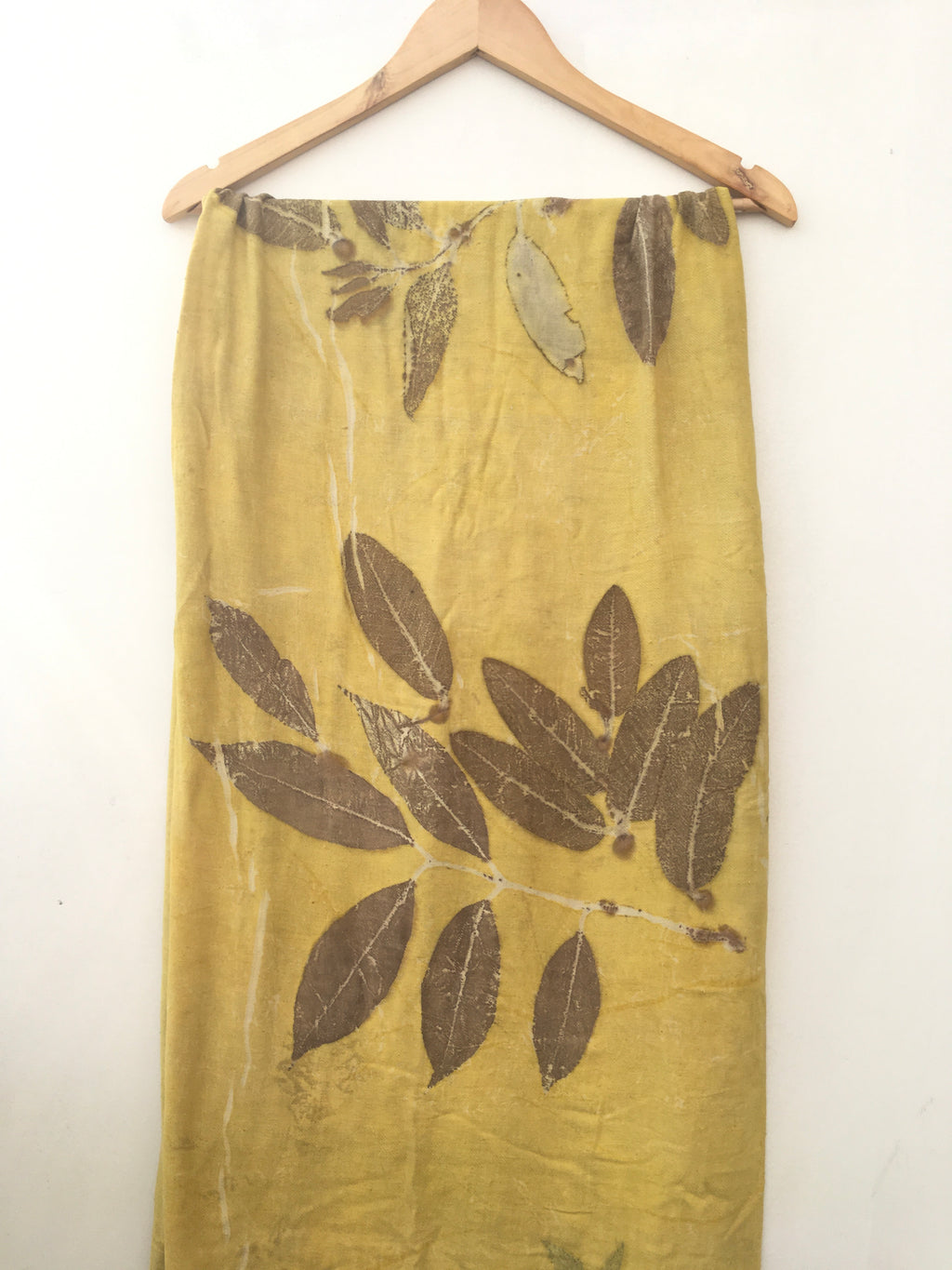 Bright marigold with jamun leaves ahimsa scarf