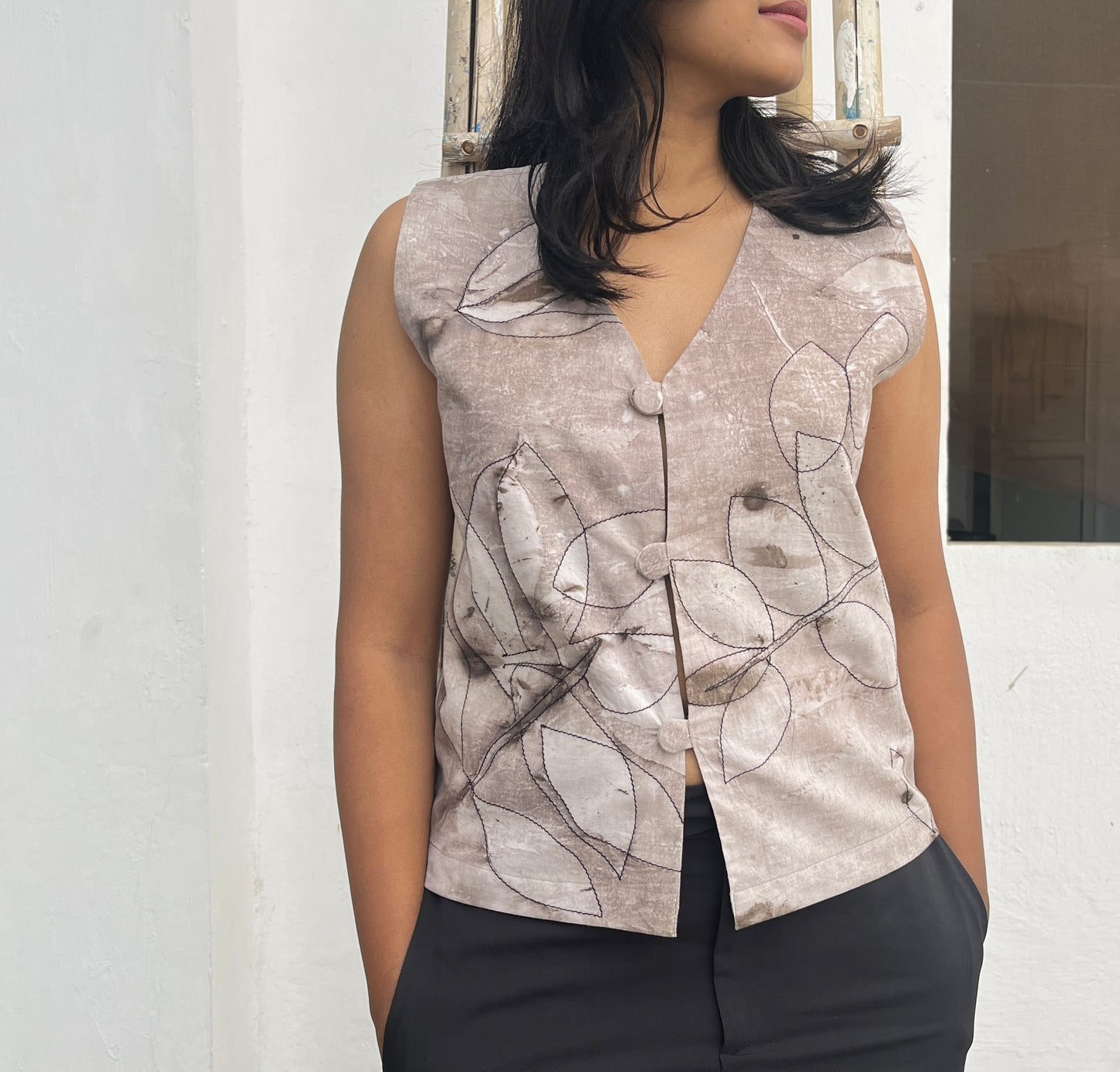 Embroidered Ecoprinted Waistcoat