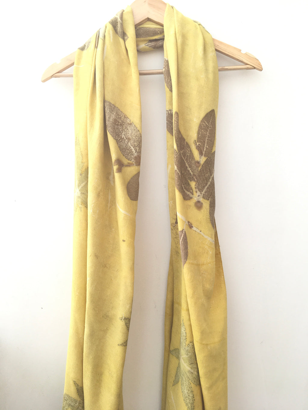 Bright marigold with jamun leaves ahimsa scarf