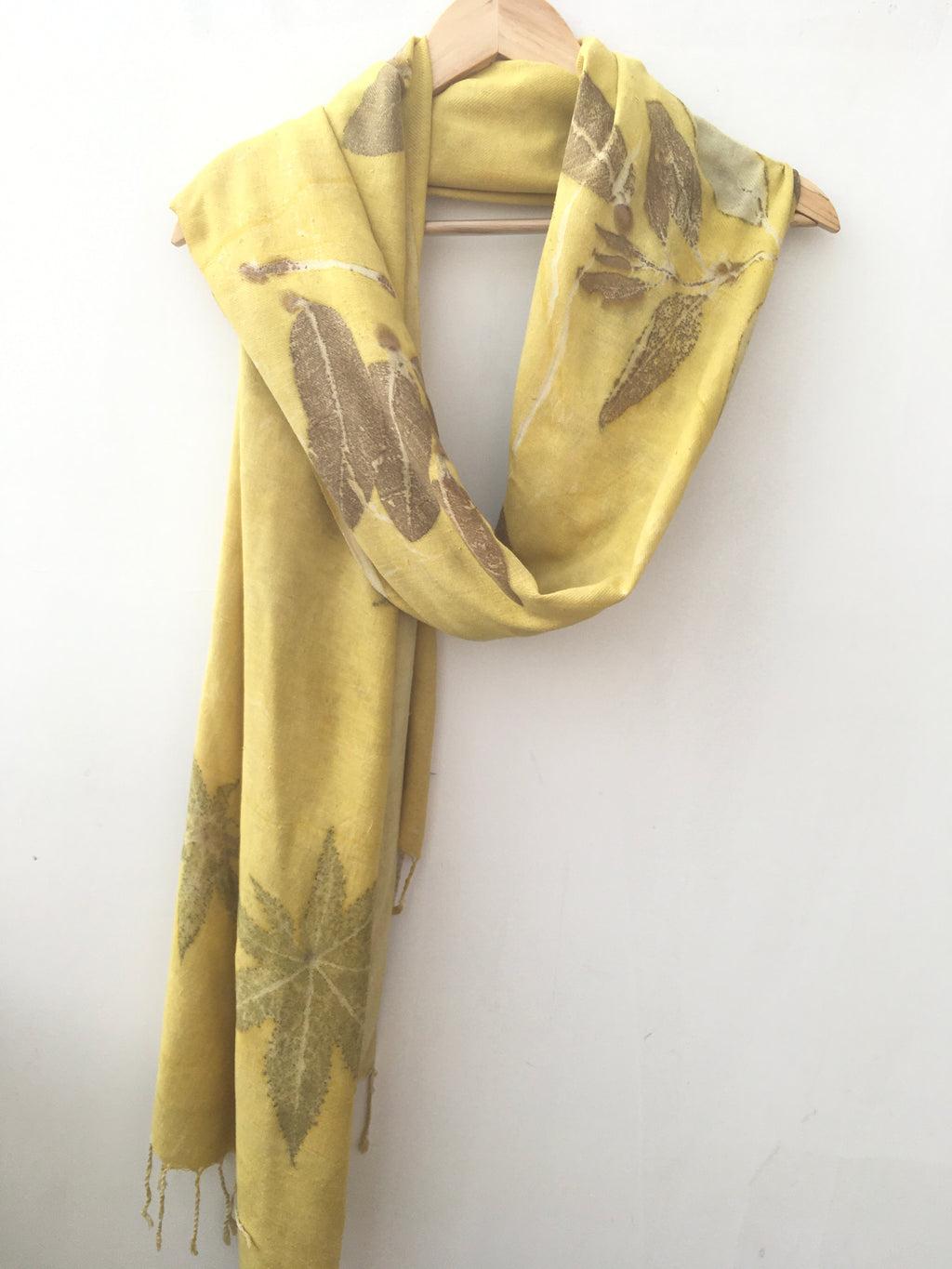 Bright marigold with jamun leaves ahimsa scarf