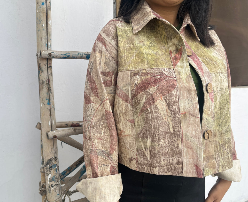 Multishade Ecoprinted Oversized Crop Jacket