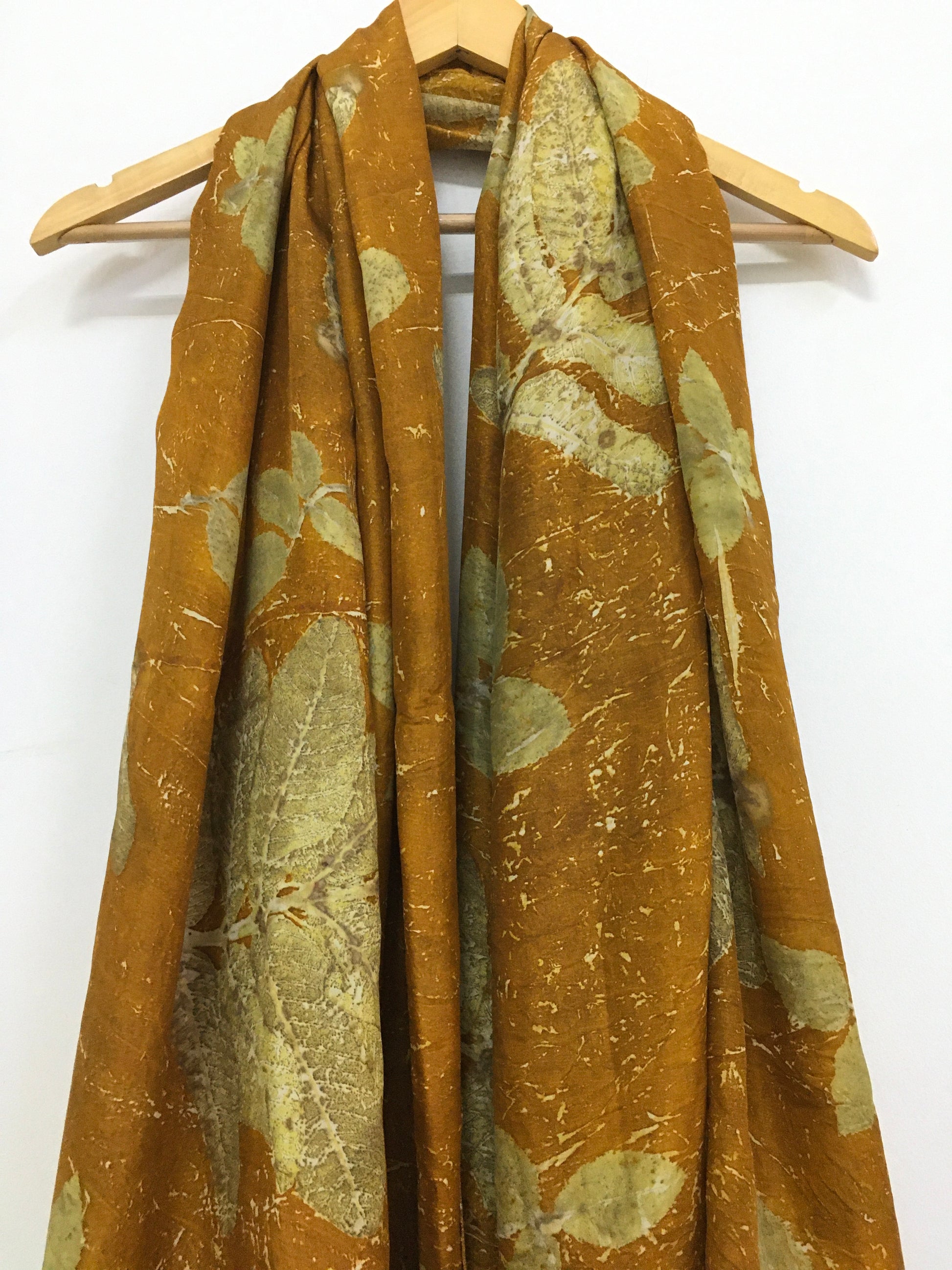 Marigold pure silk scarf with Rose & Guava leaves
