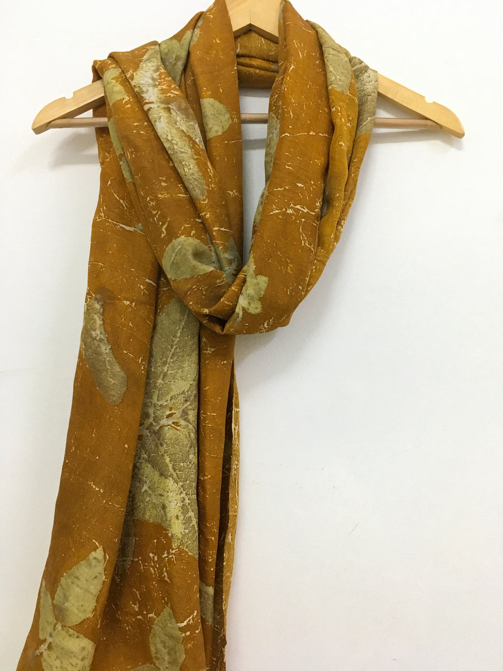Marigold pure silk scarf with Rose & Guava leaves