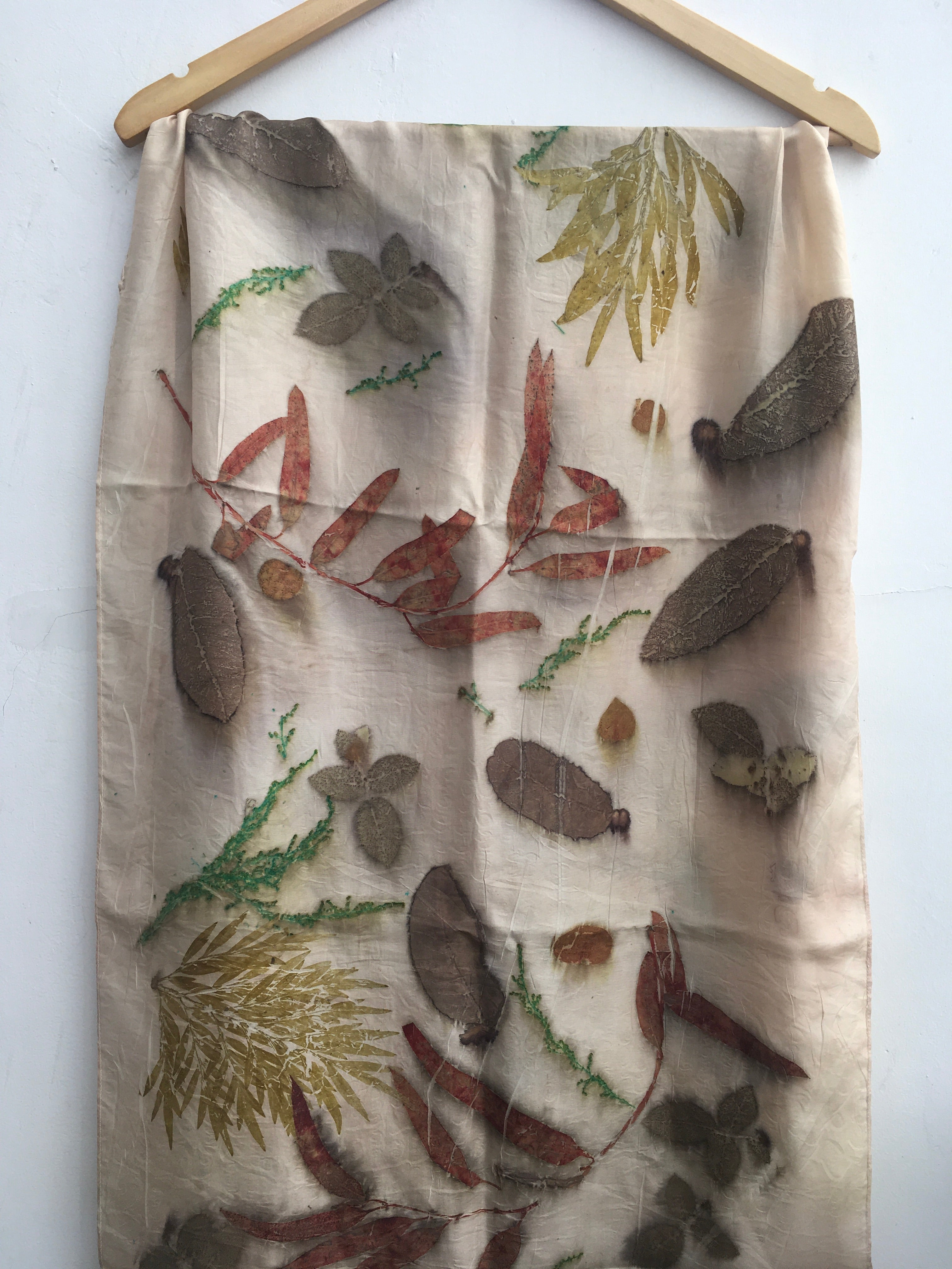 Olive ferns ecoprinted scarf