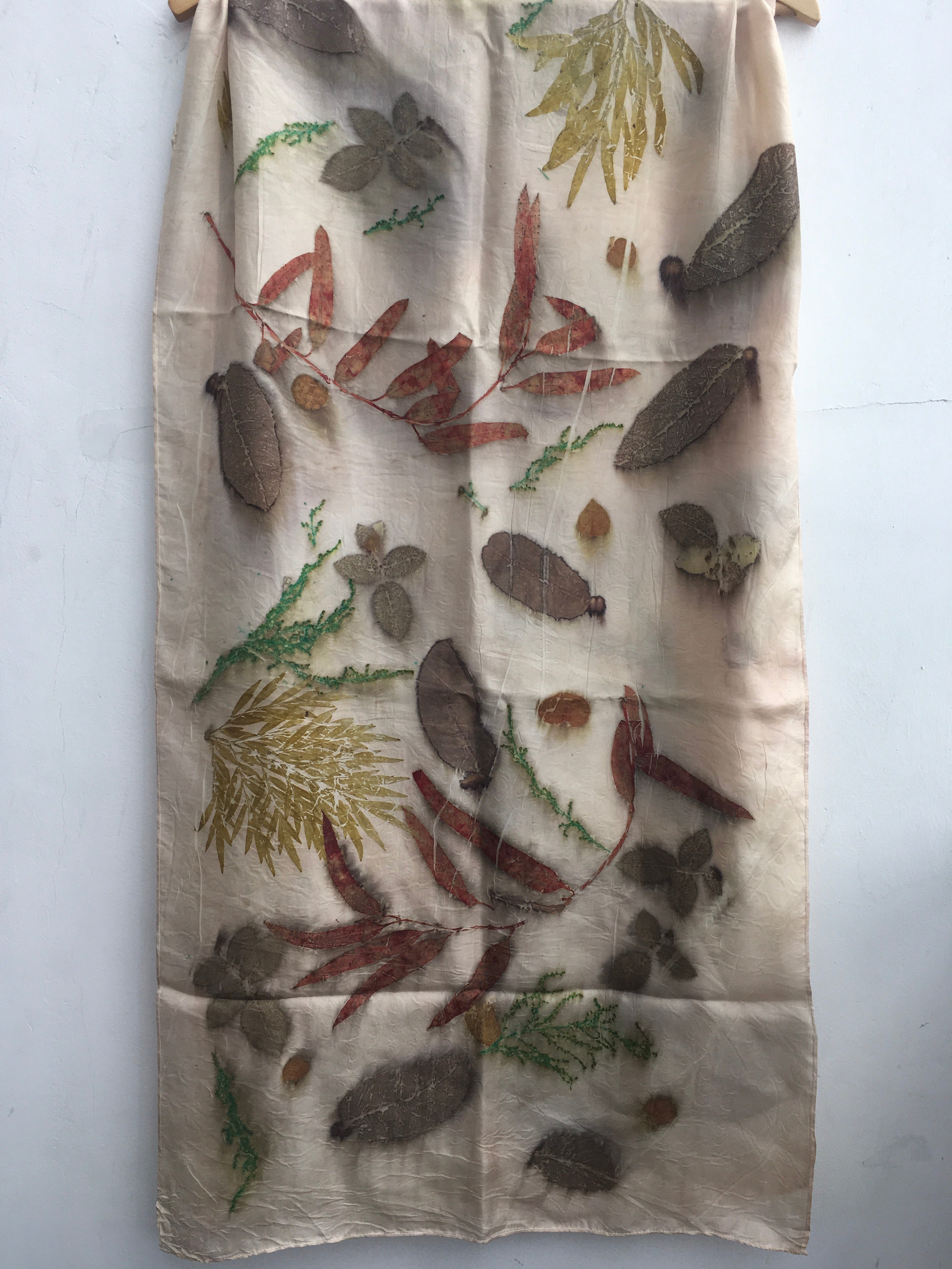 Olive ferns ecoprinted scarf