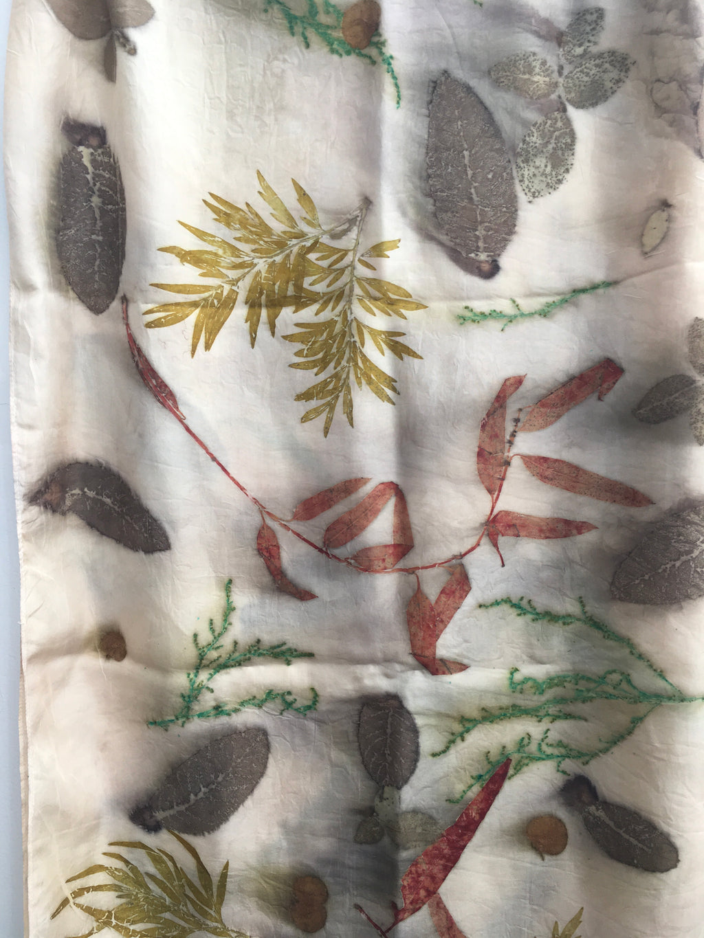 Olive ferns ecoprinted scarf