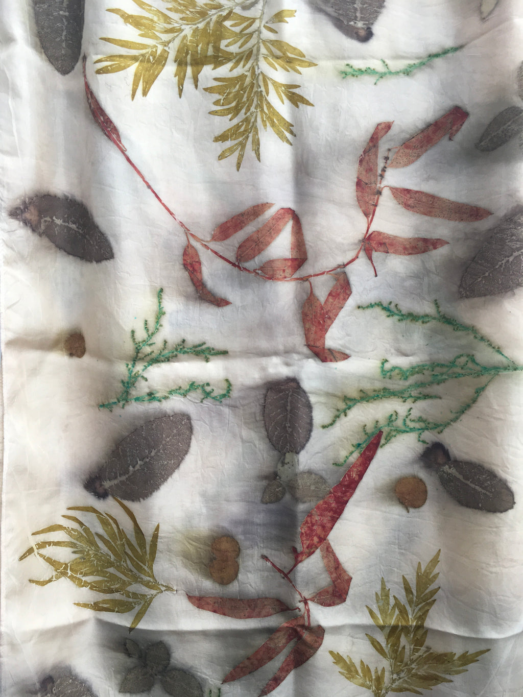 Olive ferns ecoprinted scarf