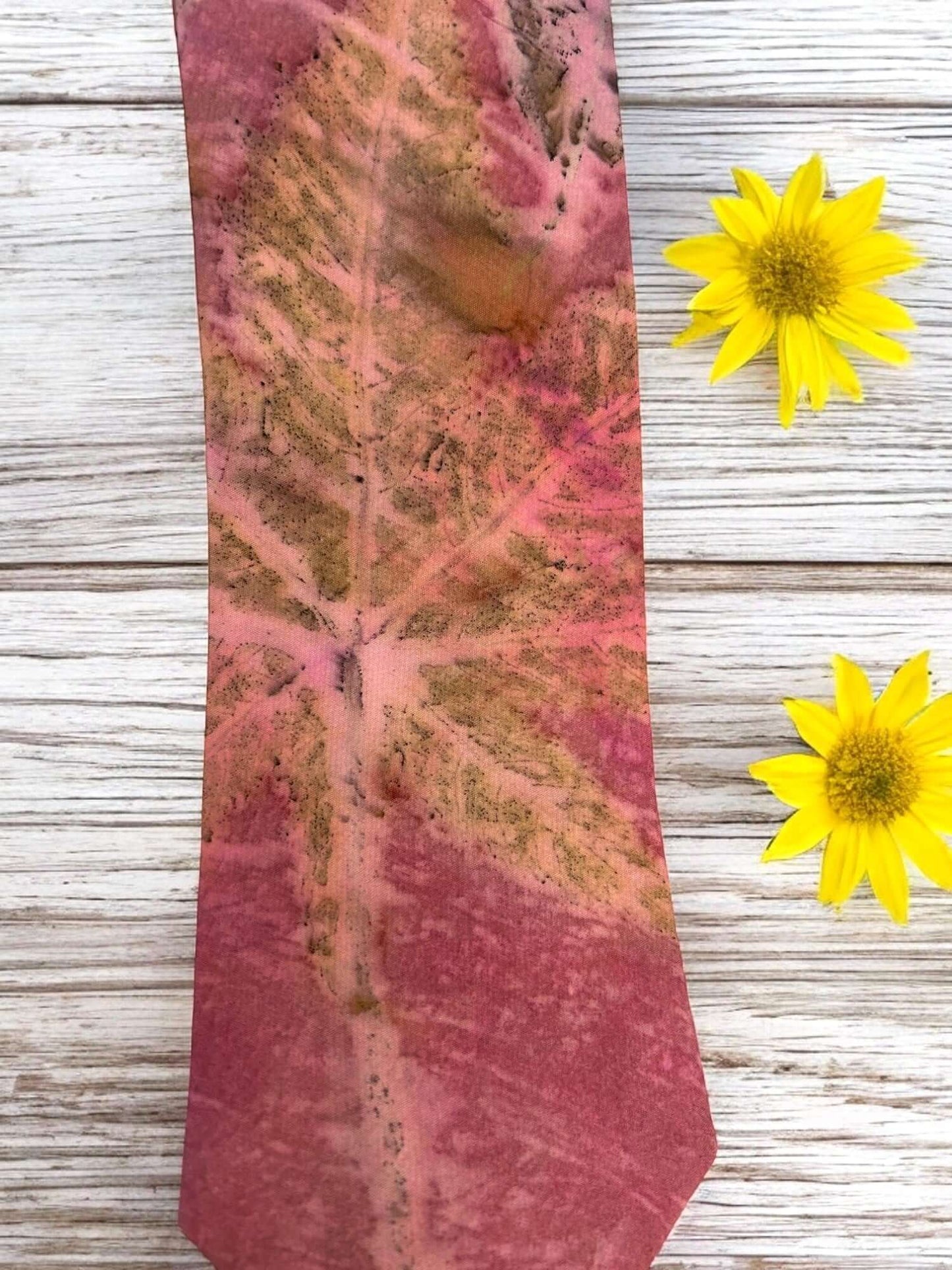 Ecoprinted Pure Silk Pink Castor Tie and Pocket Square