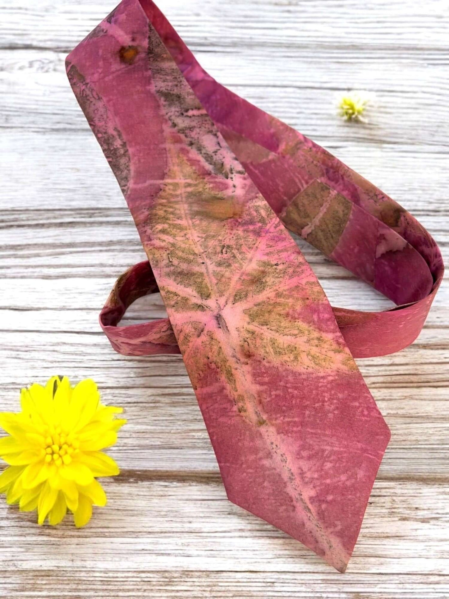 Ecoprinted Pure Silk Pink Castor Tie and Pocket Square