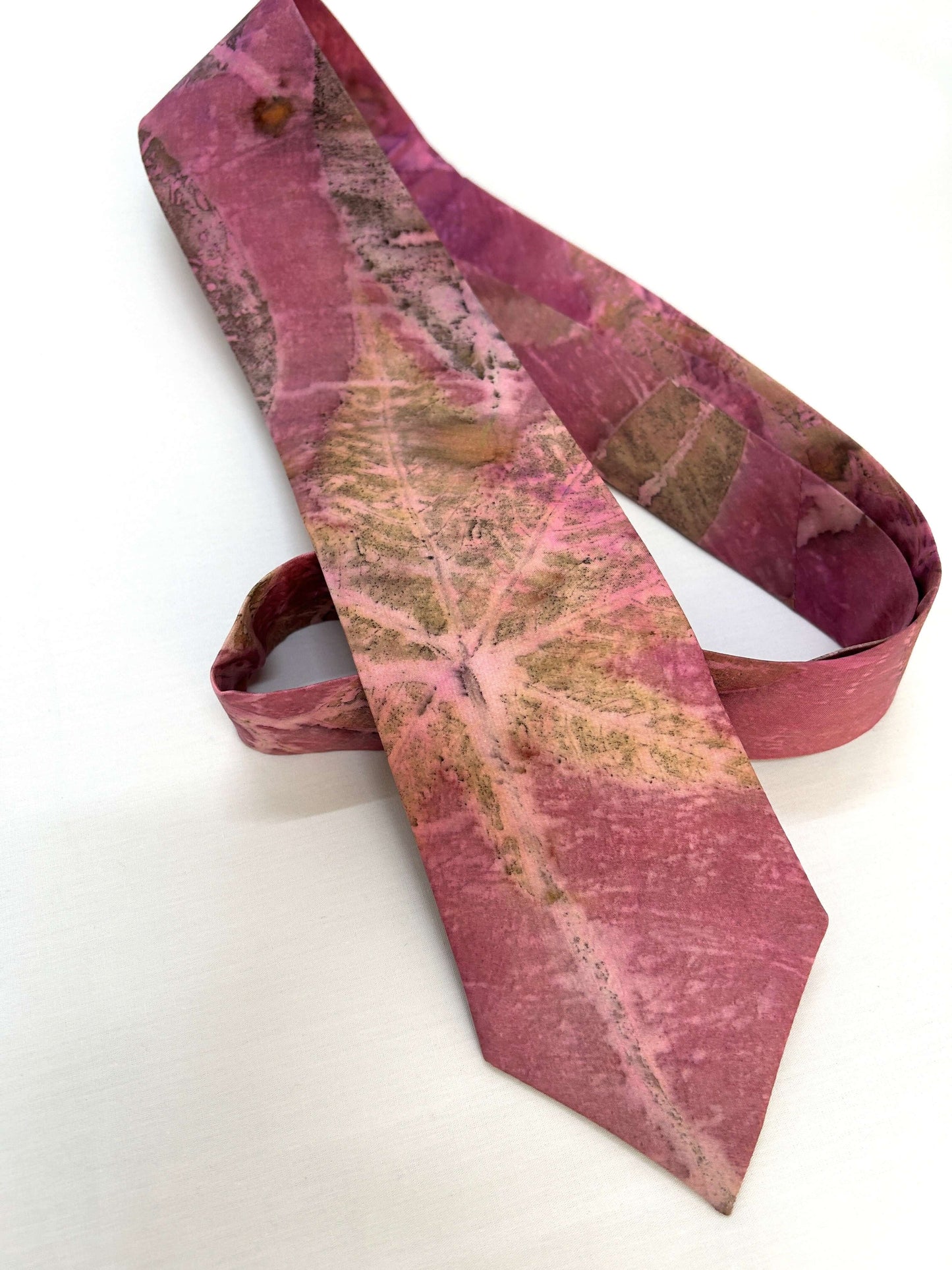 Ecoprinted Pure Silk Pink Castor Tie and Pocket Square