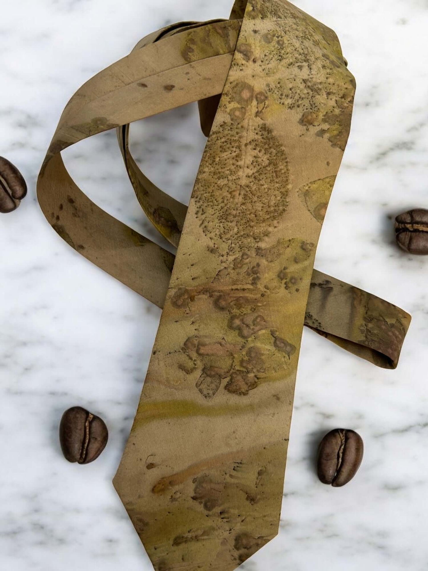 Ecoprinted Pure Silk Coffee Bean Tie and Pocket Square