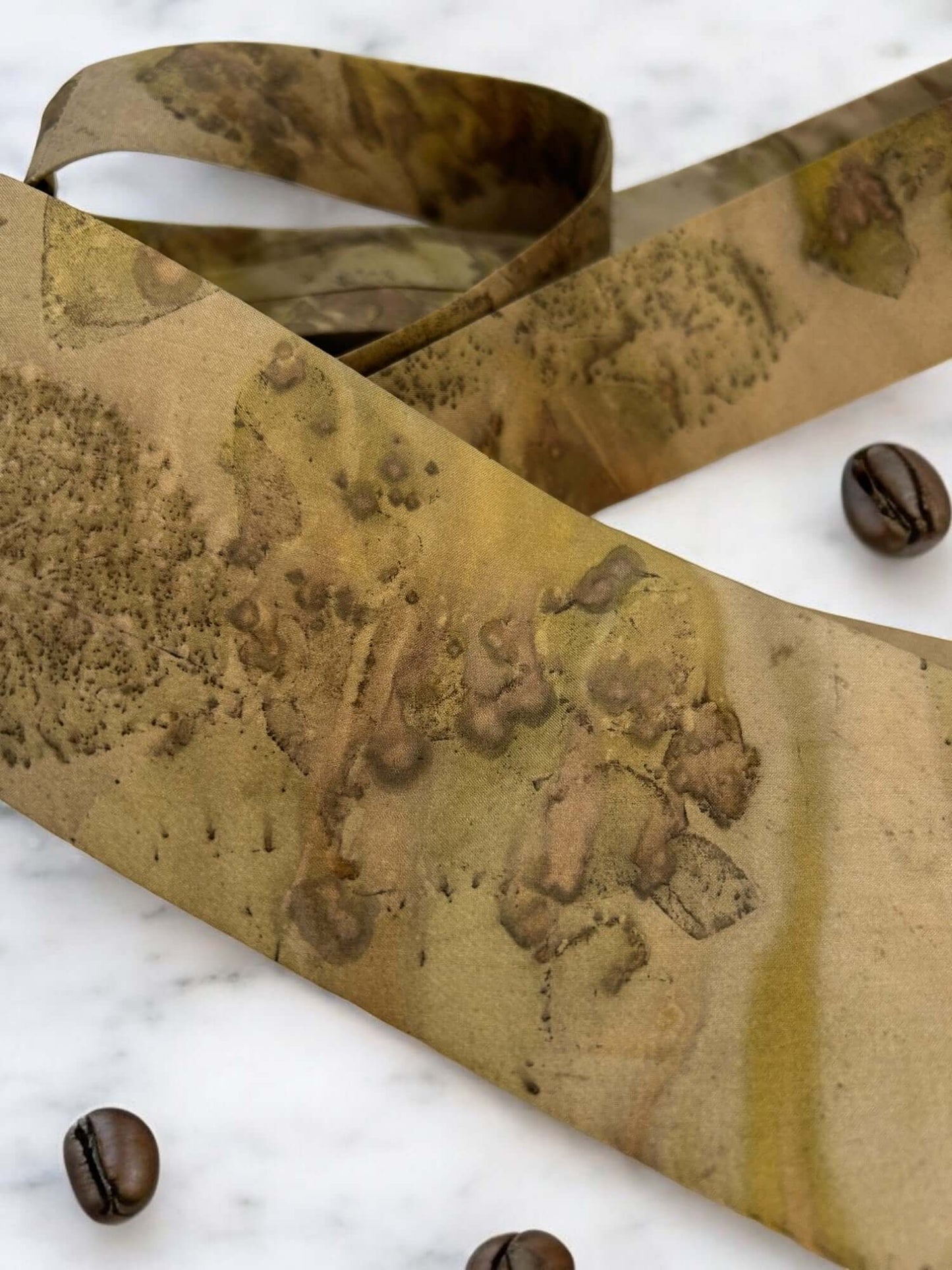 Ecoprinted Pure Silk Coffee Bean Tie and Pocket Square