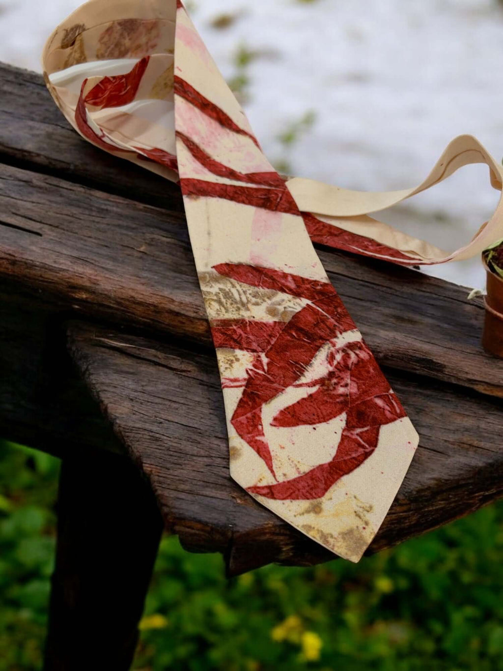 Beethoven Bold Ecoprinted Satin Tie and Pocket Square