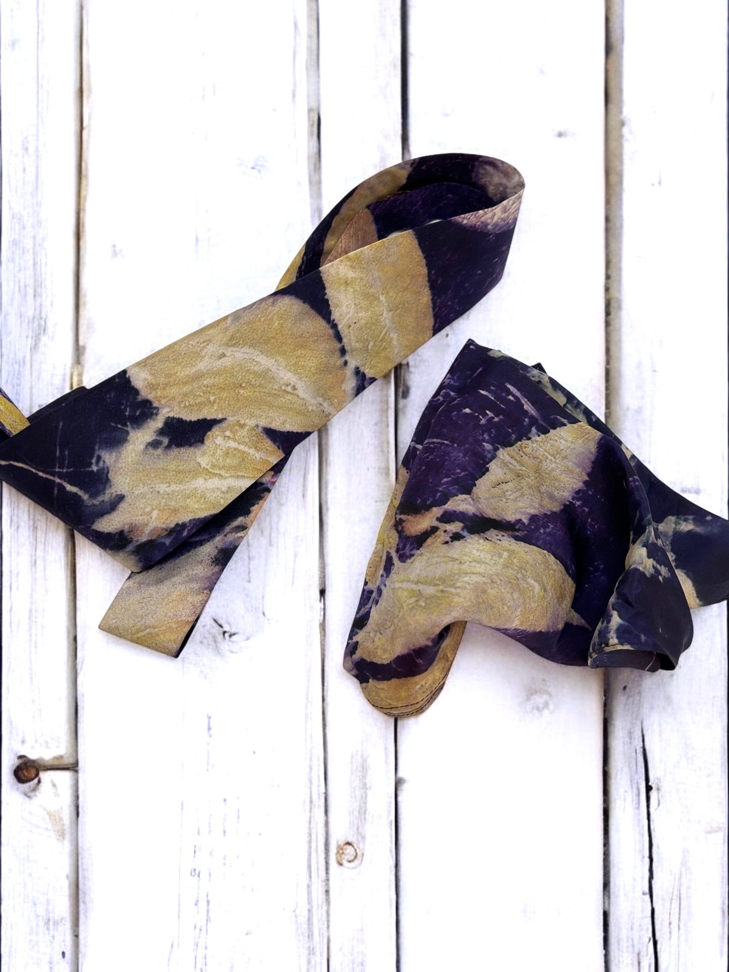 Ecoprinted Pure Silk Blue Tie and Pocket Square