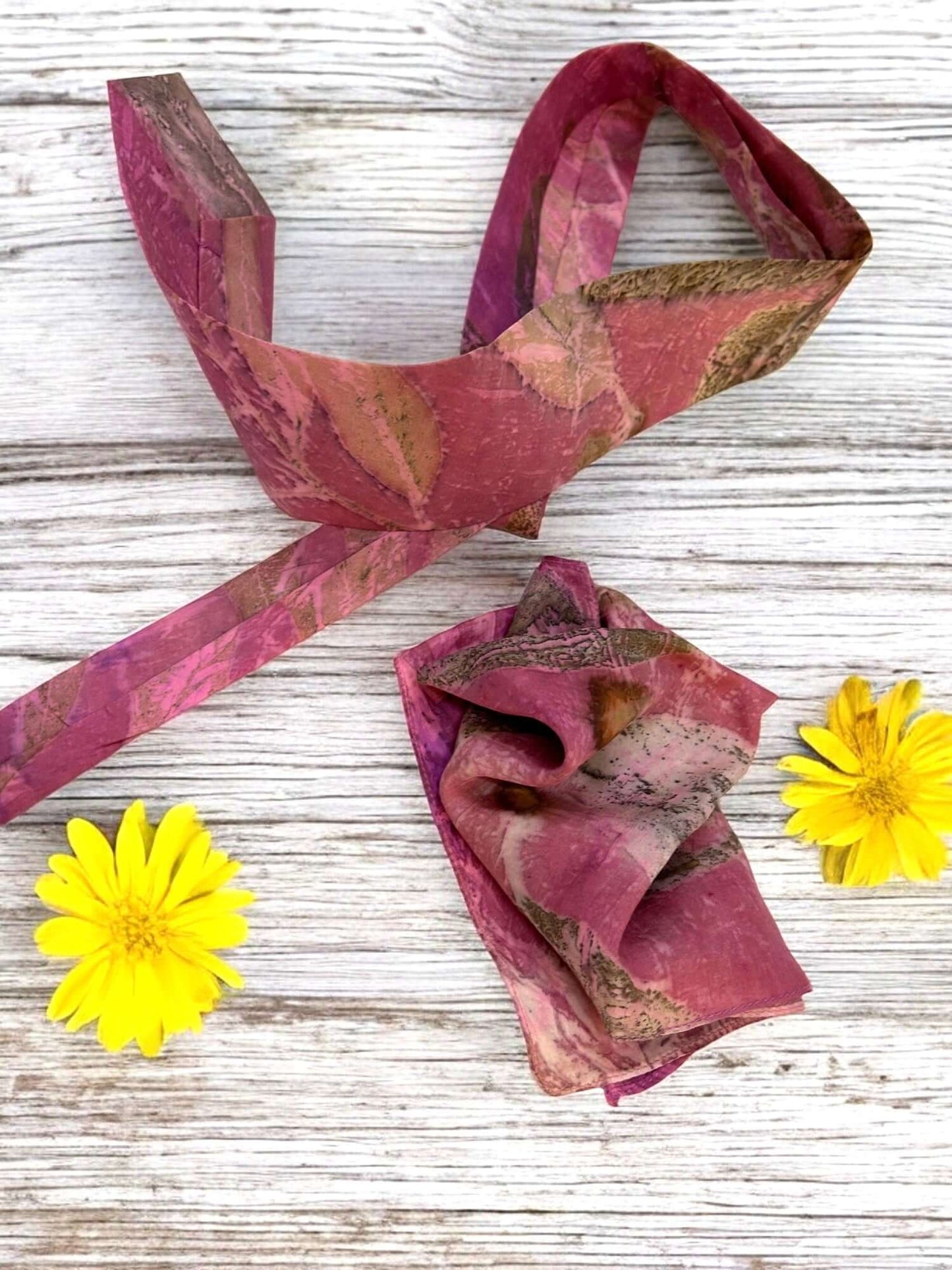 Ecoprinted Pure Silk Pink Castor Tie and Pocket Square