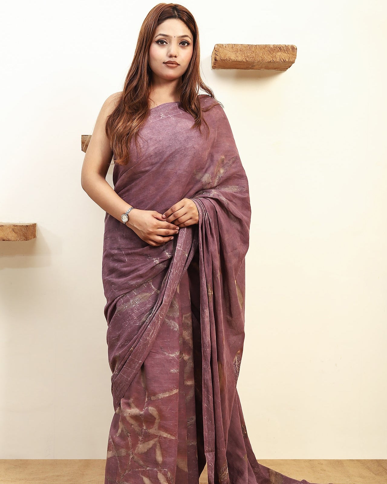 Eucalyptus Ecoprinted Mulmul Cotton Saree