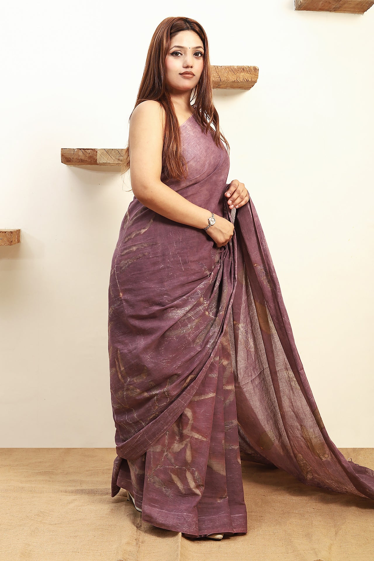 Eucalyptus Ecoprinted Mulmul Cotton Saree