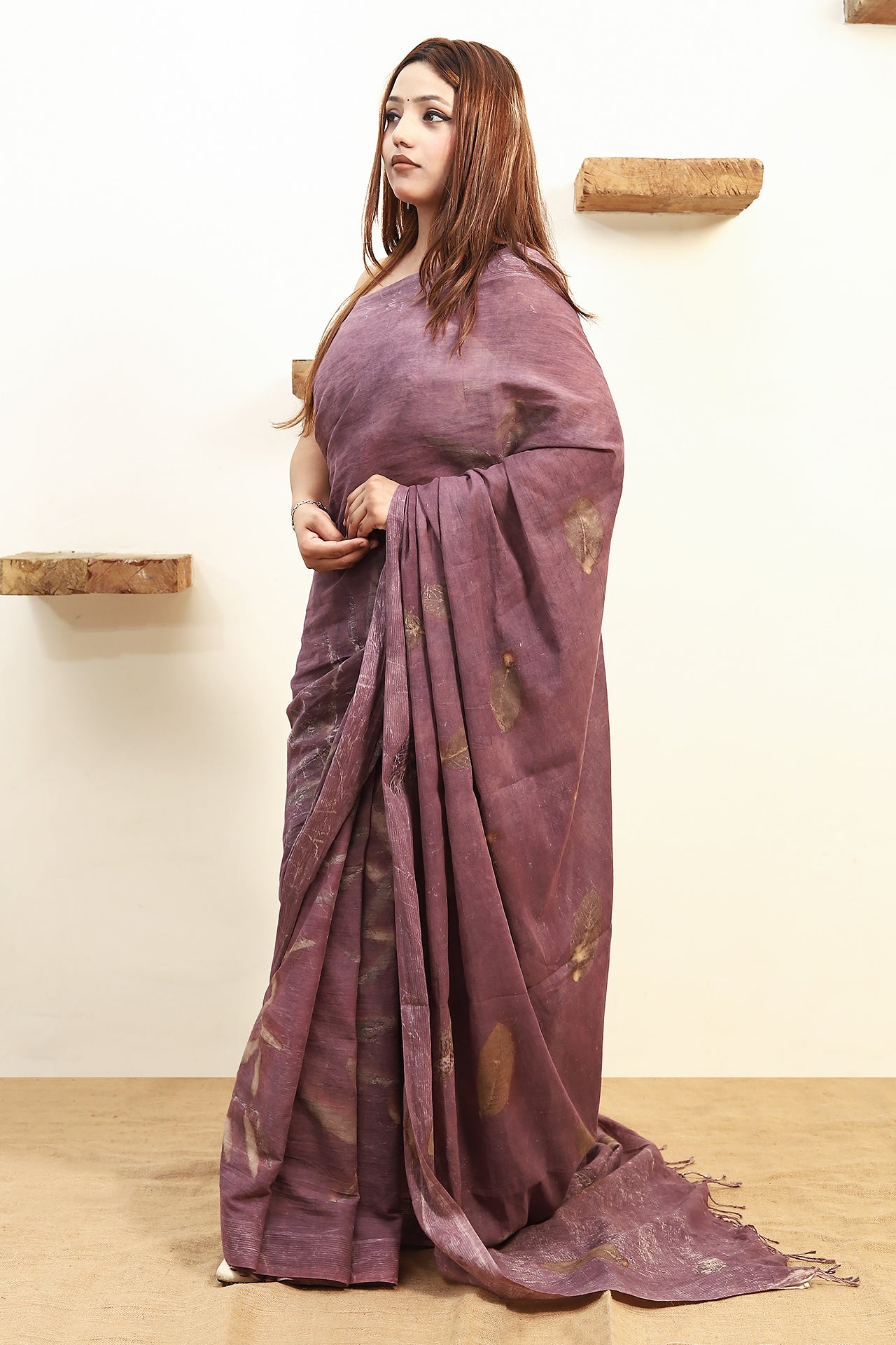 Eucalyptus Ecoprinted Mulmul Cotton Saree