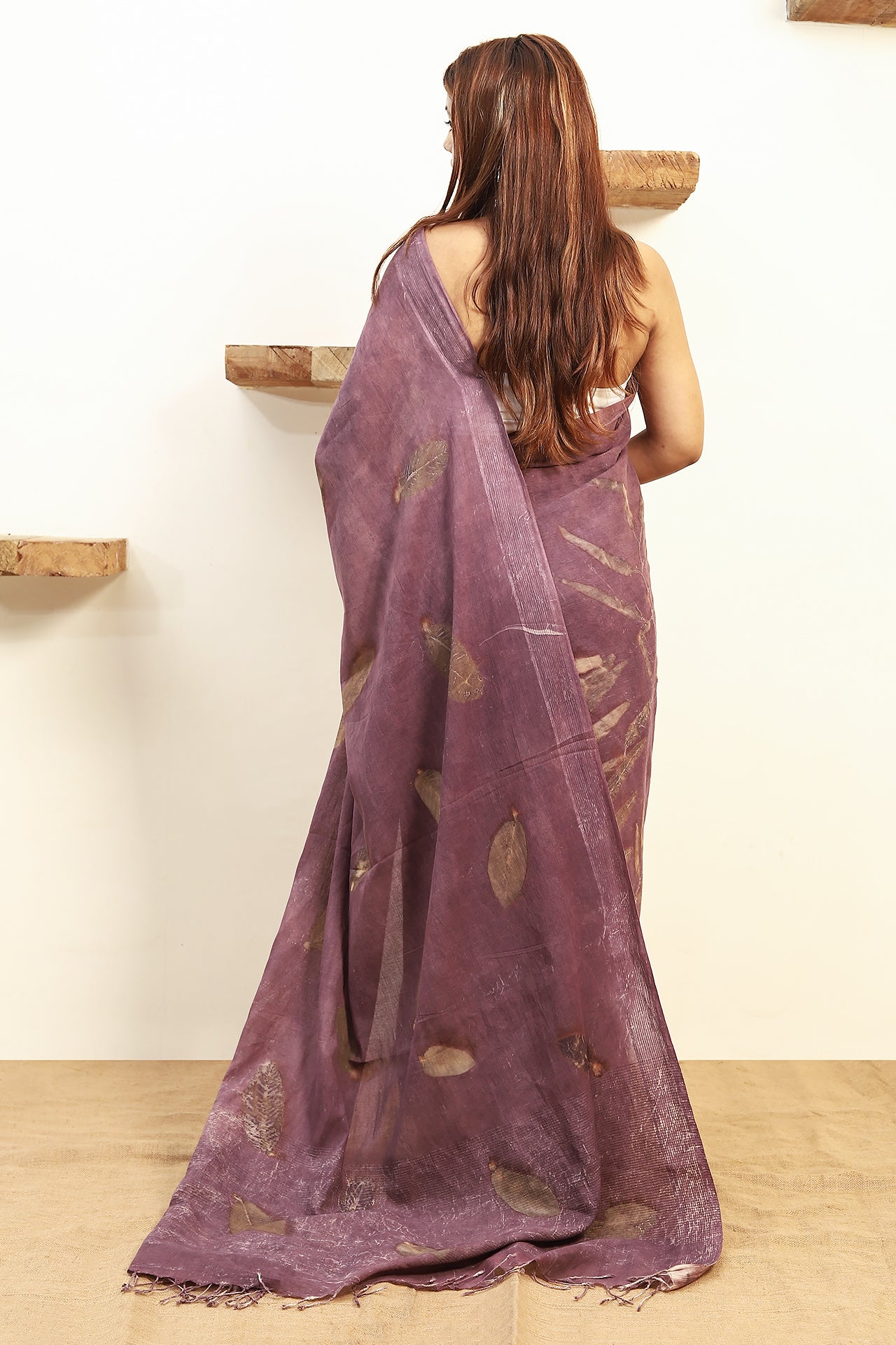 Eucalyptus Ecoprinted Mulmul Cotton Saree