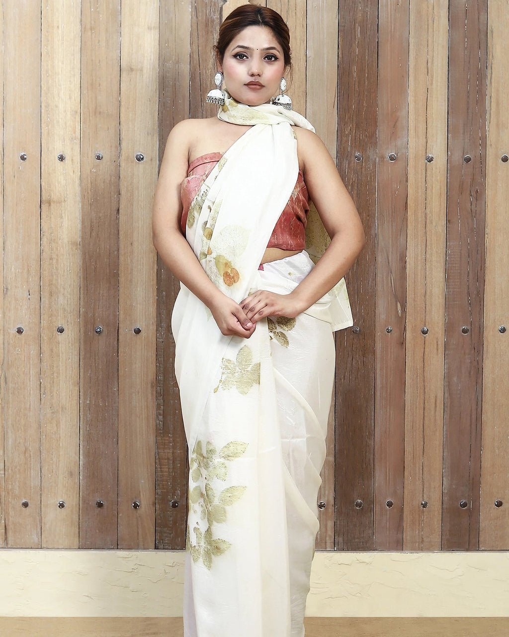 Leaf Mosaic Ecoprinted Pure Silk Saree